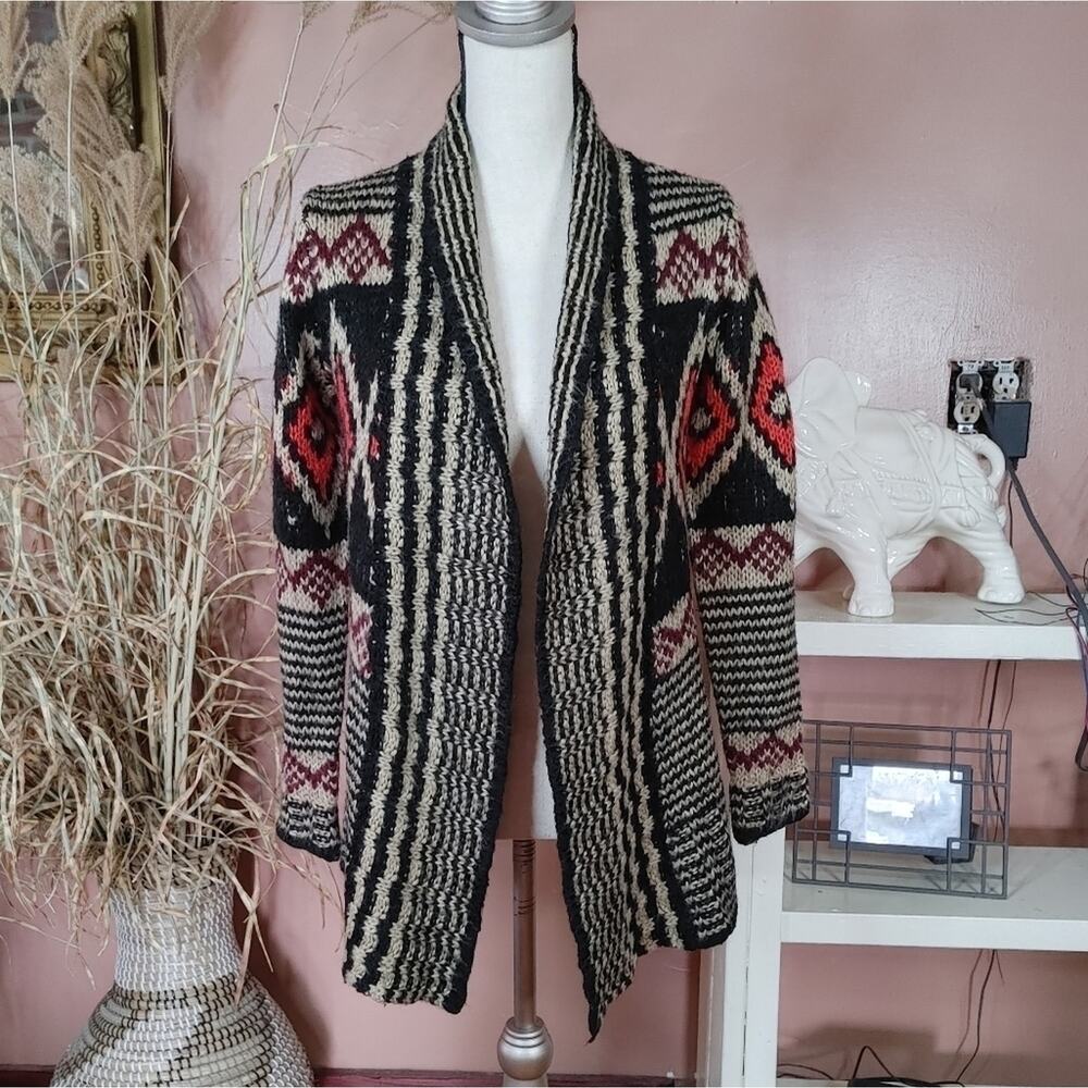 Hippie Rose Size Small Knit Open Cardigan Black Purple Pink Diamond Sweater